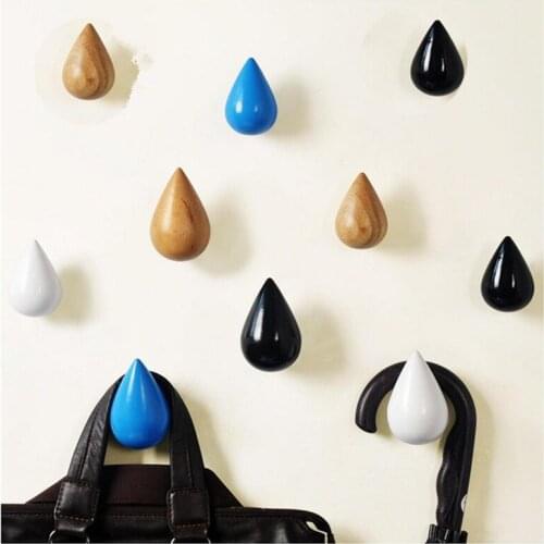 1 Pc Wood Wall Hanger Chic Water Drop Bathroom Door Coat Hat Single Hook Holder Home Storage Hooks Home Decoration