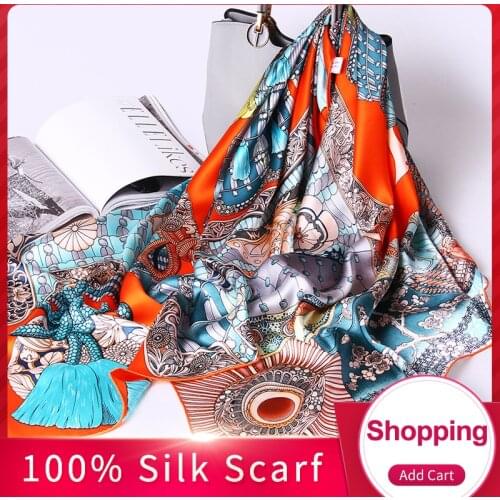 100% Pure Silk Scarf 135*135cm Women 2019 Luxury Silk Shawls and Wraps for Lady Headscarves Hangzhou Natural Silk Square Scarves