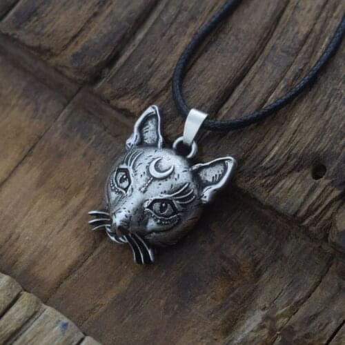 12pcs Alloy Lion Cat Head Charms Necklace Wiccan Moon Animal Amulet Jewelry For Men Women