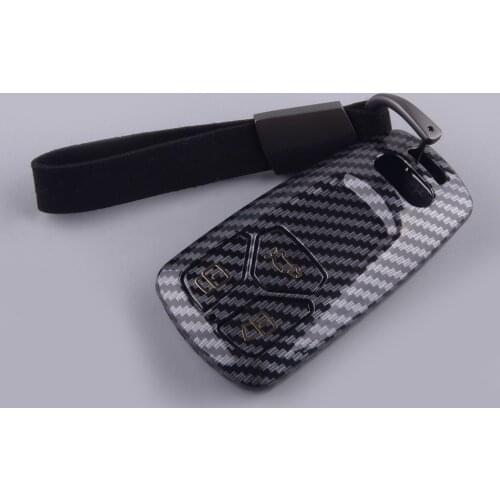 3 Buttons Remote Key Fob Case Shell Cover with Chain Carbon Fiber Style ABS Fit for Audi A4 A5 Q5 Q7 S4 S5 SQ5 TT 2018 2019 2020