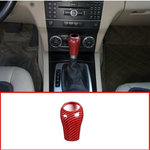 ABS Red Carbon Fiber style Car Gear Shift Head Trim Sticker For Mercedes Benz C Class W204 E W212 GLK X204 CLS W218 A G Class