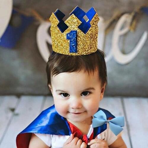 Glitter Prince Crown Gold Baby 1st 2nd 3rd Year Old Birthday One Boy Hat Baby Shower Birthday Party Decoration Photo Props