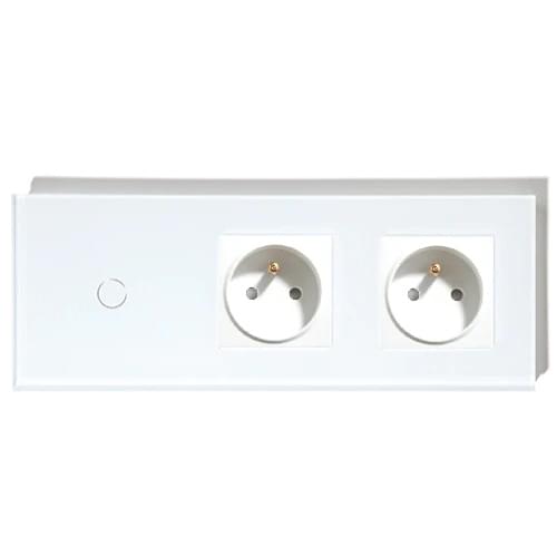 BSEED Double FR Sockets With 1Gang 1Way Switch White Black Gloden Crystal Glass Panel