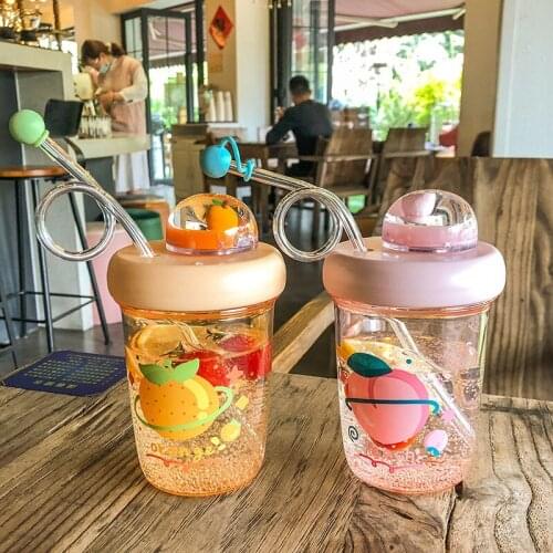 Water bottle cute personality furit plastic cup cute cartoon ins photo posing creative straw cup gift office school home