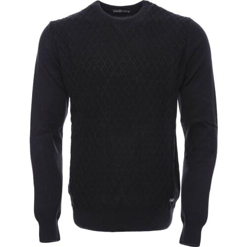 Diamond Pattern Circle Neck Black Sweater