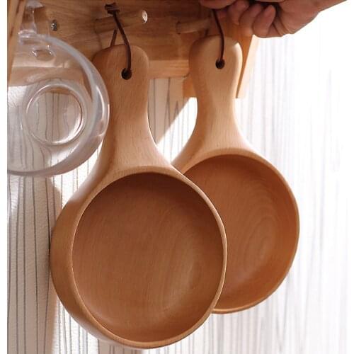 Wooden single handle wooden bowl household kimchi bowl fruit salad bowl water scoop kitchen cooking tool