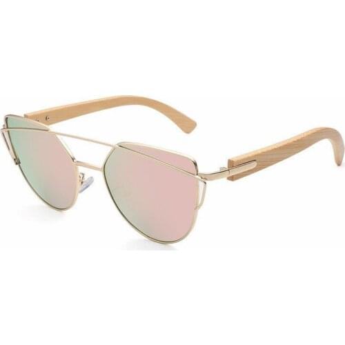 Handmade Wood Cateye Sunglasses Women Metal Frame Bamboo Sunglass Ladies Brand Designe Alloy Original Wood Glasses Oculos de sol