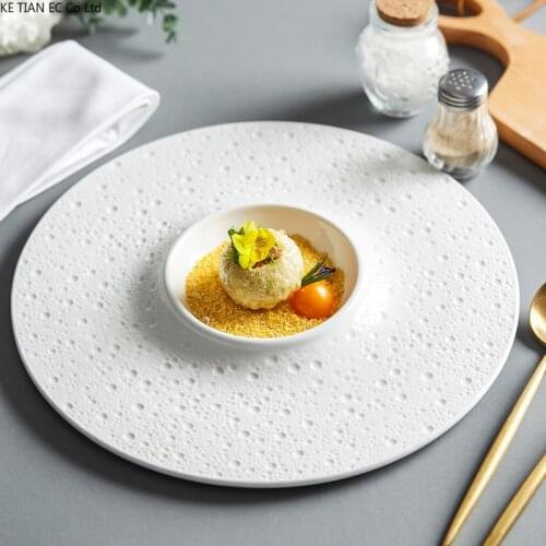 European White Ceramic Western-style Steak Plate High-end Dinner Plate Household Round Main Course Dessert Fruit Plate Tableware