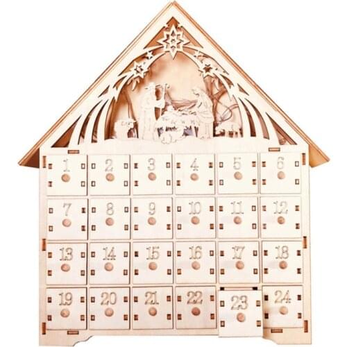 Basswood Advent DIY Calendar with 4 Watercolor Pen 24 Pull-out Drawers LED Light Christmas Decoration Ornaments Gift