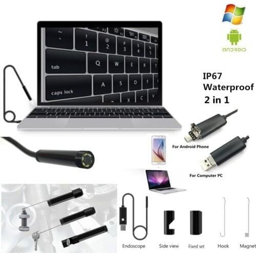 2 IN 1 Android Endoscope Camera Mini Snake Camera 1m-10m Wire USB Borescopes For PC Phone Waterproof Inspection Camera