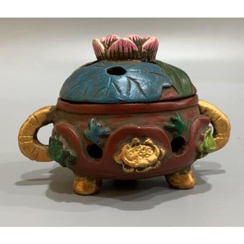 China lacquerware lotus Incense burner crafts statue