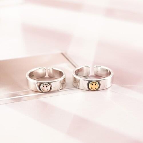 LeeSell INS Retro Smile Face Ring Female Smile Ring Student Open Finger Adjustable Rings Personality Jewelry