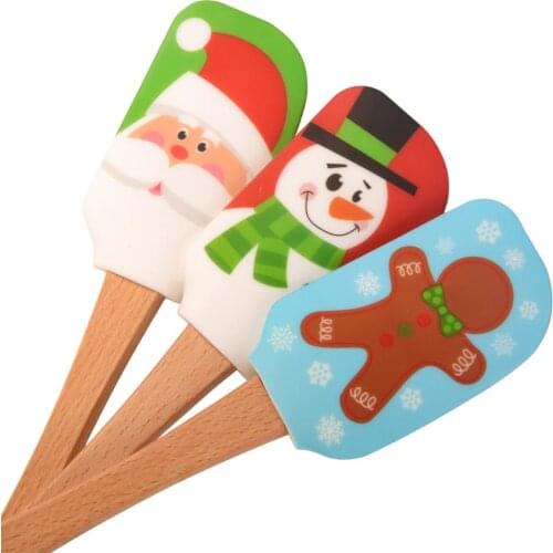 Creative Silicone Cooking Utensils Wooden Handle Non-Stick Spatula Cream Scraper Christmas Themed Kitchen Cooking Tools Gadget