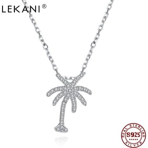 LEKANI 925 Sterling Silver Necklace For Women Clear Cubic Zirconia Coconut Tree Pendant Necklaces Fine Jewelry Birthday Gift