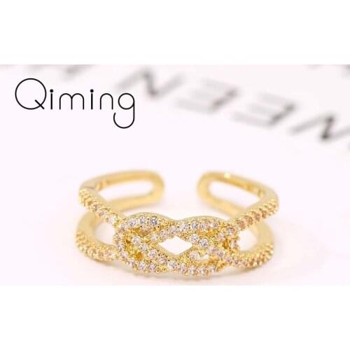Metal Zircon Knot Charm Ring Gold Double Line Open Finger Rings For Women Fashion Jewelry Accessories Joint Tail Ring