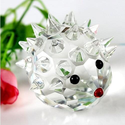 Cute Crystal Glass Hedgehog Ornaments Quartz Animal Figurines Paperweight Fengshui Crafts Home Decoration Gifts Souvenirs