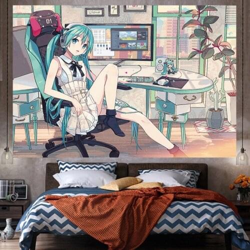 Kawaii room decor tapestry cartoon girl carpet wall decor tapiz pared tapisserie mural Japan Tapestry