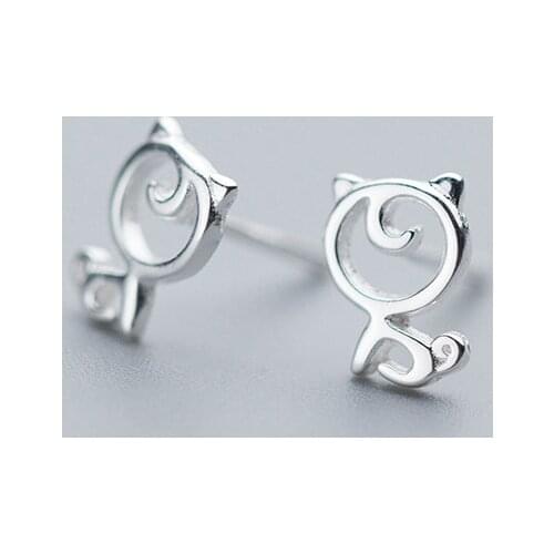 MloveAcc 925 Sterling Silver Stud Earrings Cute Cat Women Jewelry Brincos Mothers Day Wholesale Gifts Sterling Silver Earrings