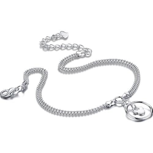 Fashion bright womens 925 sterling silver anklets cute mickey women anklet lady popular double line foot jewelry