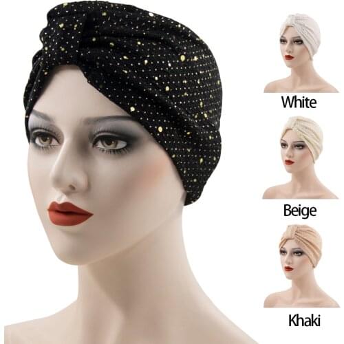 New Fashion Sequined Solid Color Turban Hat African Hat Loose Comfortable Turban Hat Muslim Ladies Turban Hat