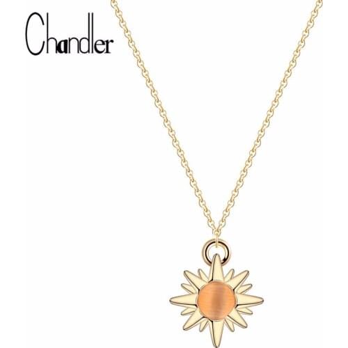 Chandler Opal Sunburst Necklace & Pendant Orange Quartz Golden Chokers For Women Girls Infinity Clavicle Chain Collars Dropship