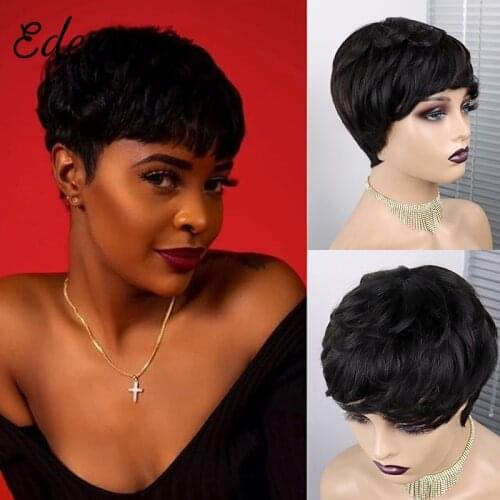 Pixie Cut Short Human Hair Wig With Bangs Straight Short Human Hair Wigs Ombre Color 99j Full Machine Wigs For Black Women