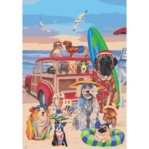 Dog Poster Beach Surfing (Without Frame) Art Print Vintage Get Naked Retro Funny Bathroom Sign Canvas Painting Home Decor