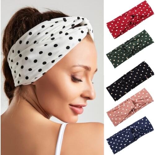 Polka Dot Cross Twist Wide Headband Elastic Hairband Sport Yoga Turban Headwrap Women Korean Hair Bands Girls Hair Accessories