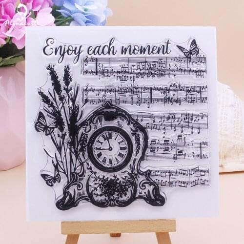 Alinacutle Clear Stamp Vintage Moments Clock Background Scrapbooking Handmade Card Paper Craft Rubber Transparent Silicon Stamp