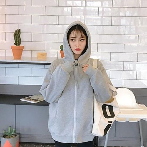 Plus size Hoodies Women Harajuku streetwear kawaii oversized zip up sweatshirt clothing korean style long sleeve tops