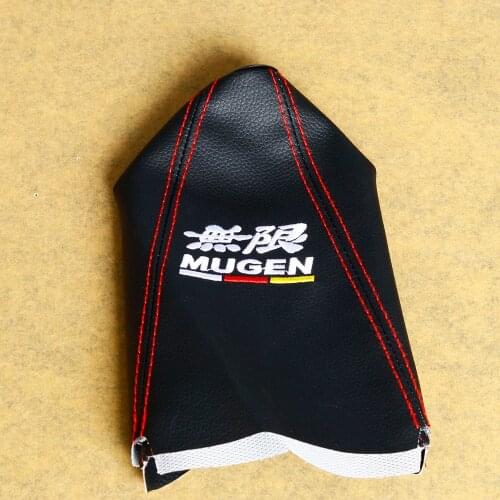 Mugen Ralliart Nismo JDM Style Manual PVC Leather Shifter Lever Boot Cover Shift Knob Collars With Red Stitching