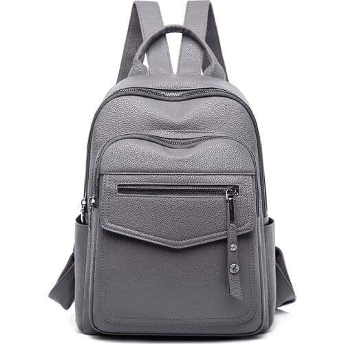 Backpack For Women 2021 New Ladies PU Leather Backbag Fashion High Quality Daily Bag Durable Large Capacity For Shopping Gray