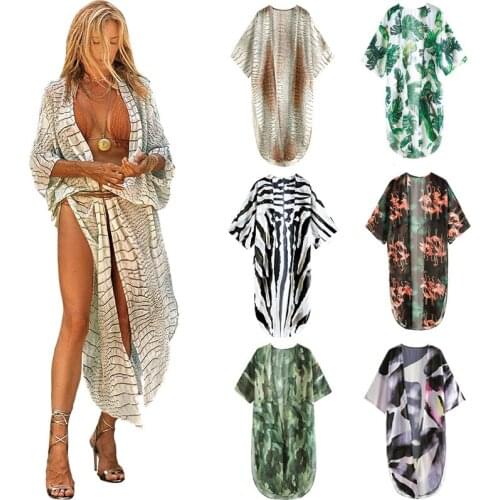Sexy Bikini Cover Up Swimwear Print Dress Summer Beachwear Stripe Bathing Suit Women Swimsuit Cover-Ups Beach Wear 2021 Biquini