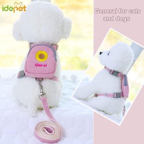 Pet Harness Korean Embroidered Pet Backpack Teddy Bichon Leash for Cats Harness and Dogs Chest Strap Outdoor Walking Vest 35