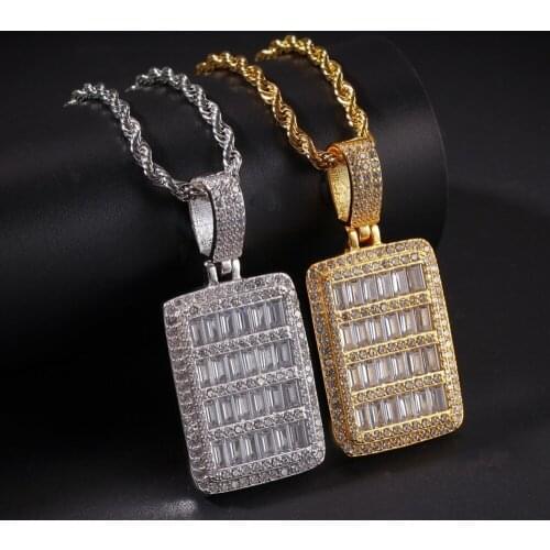 Hip Hop Dog Tag Pendant Chain Full Iced Out Cubic Zirconia Bling Gold Necklace Women Men Fashion Jewelry for Men and Women