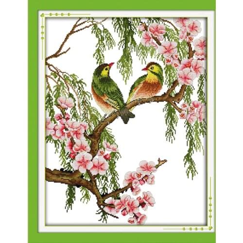 Joy Sunday Needlework Embroidery Stamped Count Cross Stitch Needlepoint Red-billed Leiothrix Pattern Cross Embroidery Home Decor