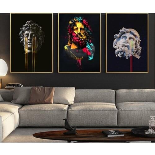 Funny Watercolour Zeus Statue Art Painting On The Canvas Prints Sculpture Golden Tears Wall Decor Poster Picture For Living Room