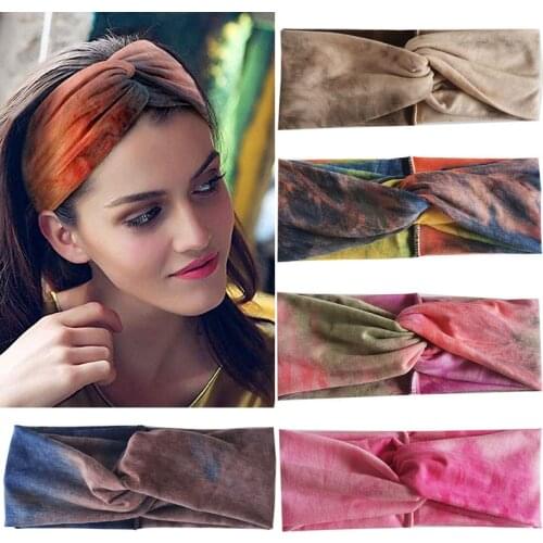Women Tie Dye Knotted Vintage Headbands Sport Athletic Travel Cross Cute Turban Twist Headband Head Wraps Girl Hair Accessories