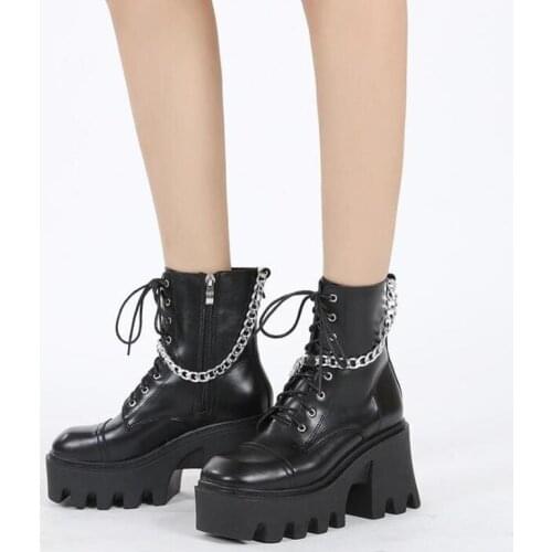 Women shoes platform boots punk gothic for women boots combat boots ladies black boots metal button woman motorcycle boots