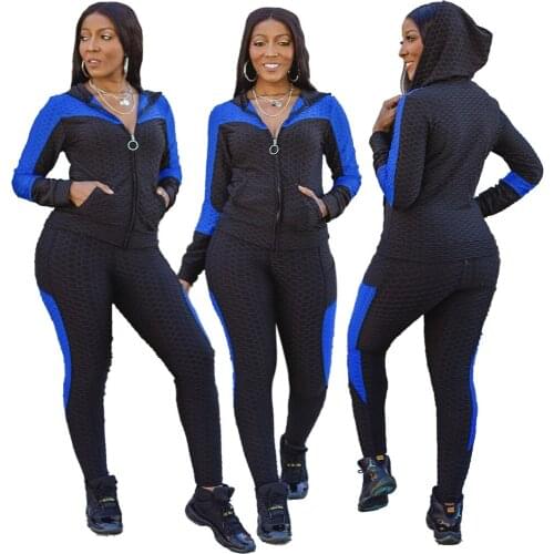 Womens Fashion 2 Pieces Outfits Bodycon Zipper Hoodie Jacket Front Checkered Race Long Pants Jumpsuits Rompers