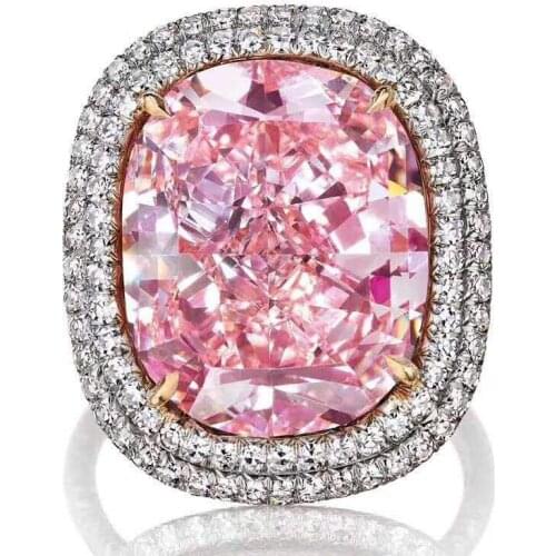 Luxury Female Ring 925 Sterling silver Big Pink AAAAA cz Promise Wedding Band Rings for Women Bridal Finger Party Jewelry Gift