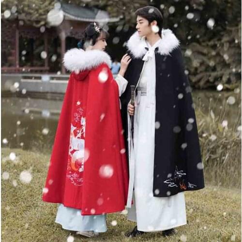 Winter Warm Hanfu Cloak Men&Women Chinese Traditional Embroidery Hanfu Thick Cape Cosplay Costume Hanfu Black Clack For Couples