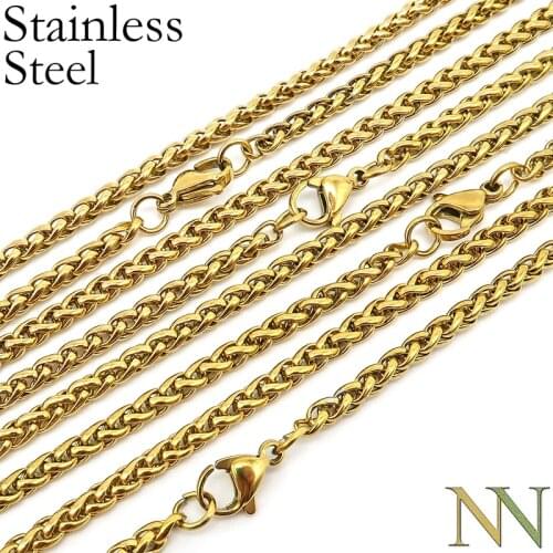 10 PCS x Stainless Steel Necklaces Gold for Women/Men, Fashion 3mm Wheat Chain Necklace Tarnish Free Gold Necklace Choker