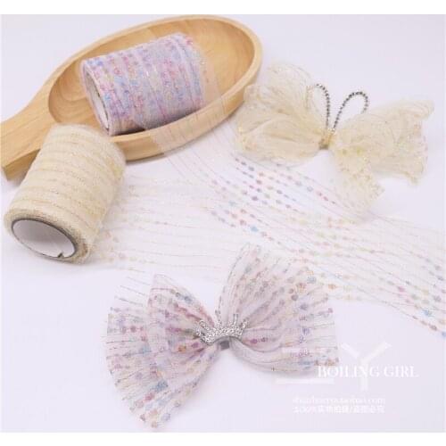 10 Yards Colorful Line Stripe Lace Gauze Ribbons 7.5cm Handmade Tape DIY Hair Accessories Bow DIY Ribbon Satin Webbing