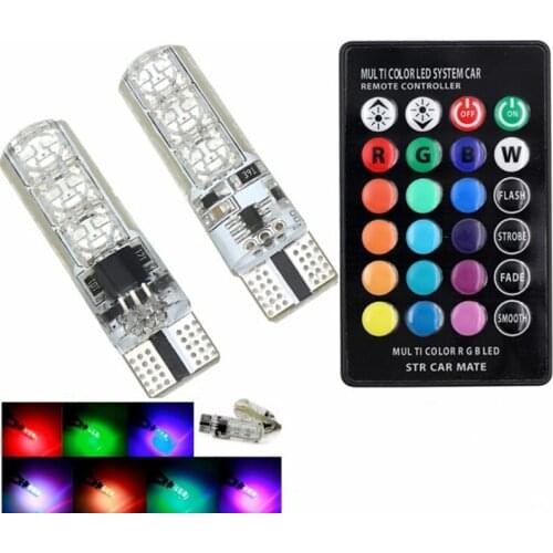 2Pcs/lot Car RGB LED 12V T10 LED RGB T10/192/W5W Remote Controller Reading Wedge Light Signal Lamp
