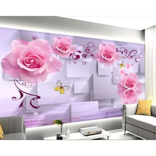 Custom 3D wallpaper mural Pink Rose Romantic Flower Water Reflection 3D Background Wall wallpaper for walls 3 d Beibehang