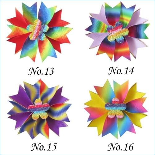 50 Girl 3.5" Rainbow Fairy Hair Bow Clip Valentine Easter Crown Love Star Baby