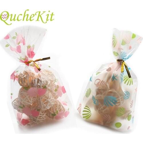 50pcs Cute Coch Starfish Plastic Candy Cookies Bags Pink Peach Snack Chocolate Gift Bag Birthday Baby Shower Party Gift Package