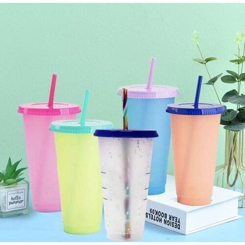 700/710ml Shiny Reusable Straw Cup Child Sequined Glitter Cup Coffee Juice Straw Mug Personalized Plastic Bottle Changing Cup