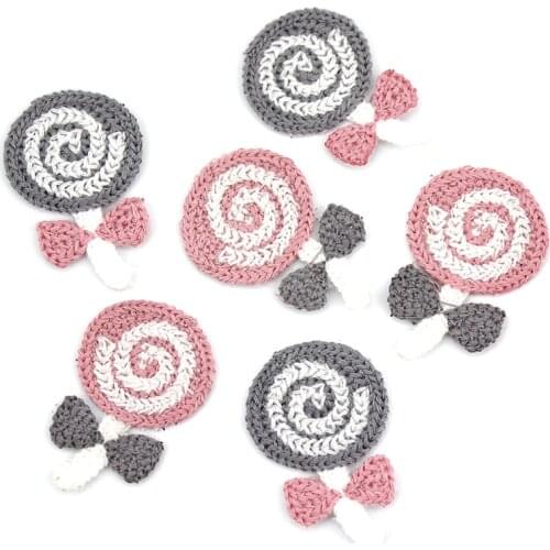 24PCS 3*4.5cm Bowknot Lollipop woolen yarn Stick on patches For Clothing headwear Accessories Appliques Sewing Decor Crafts